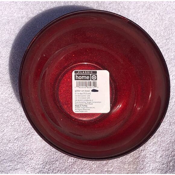 Glass Bowl Red Sparkle Glitter Christmas Holiday 6" NEW Classic Home NWT Turkey - Picture 2 of 4